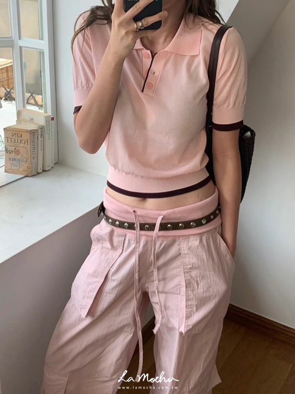 微透拼色滾邊POLO衫
